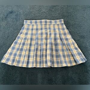 Cute Short Blue and Cream Plaid Pleated A-Line Schoolgirl Skirt